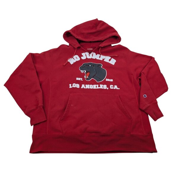 Champion Reverse Weave No Jumper Red Hoodie Sweatshirt Los Angeles Sz L *READ - Picture 2 of 12
